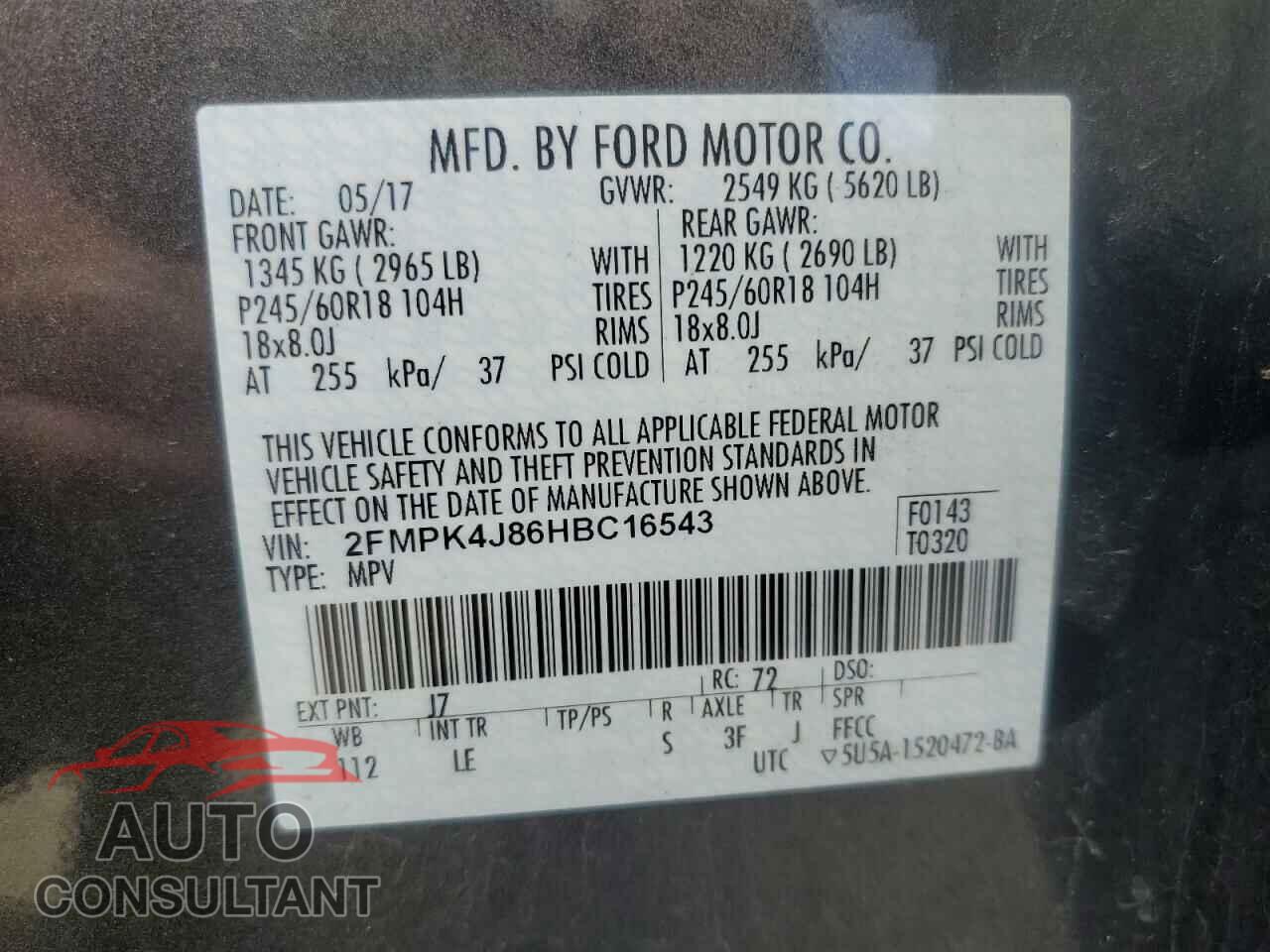 FORD EDGE 2017 - 2FMPK4J86HBC16543