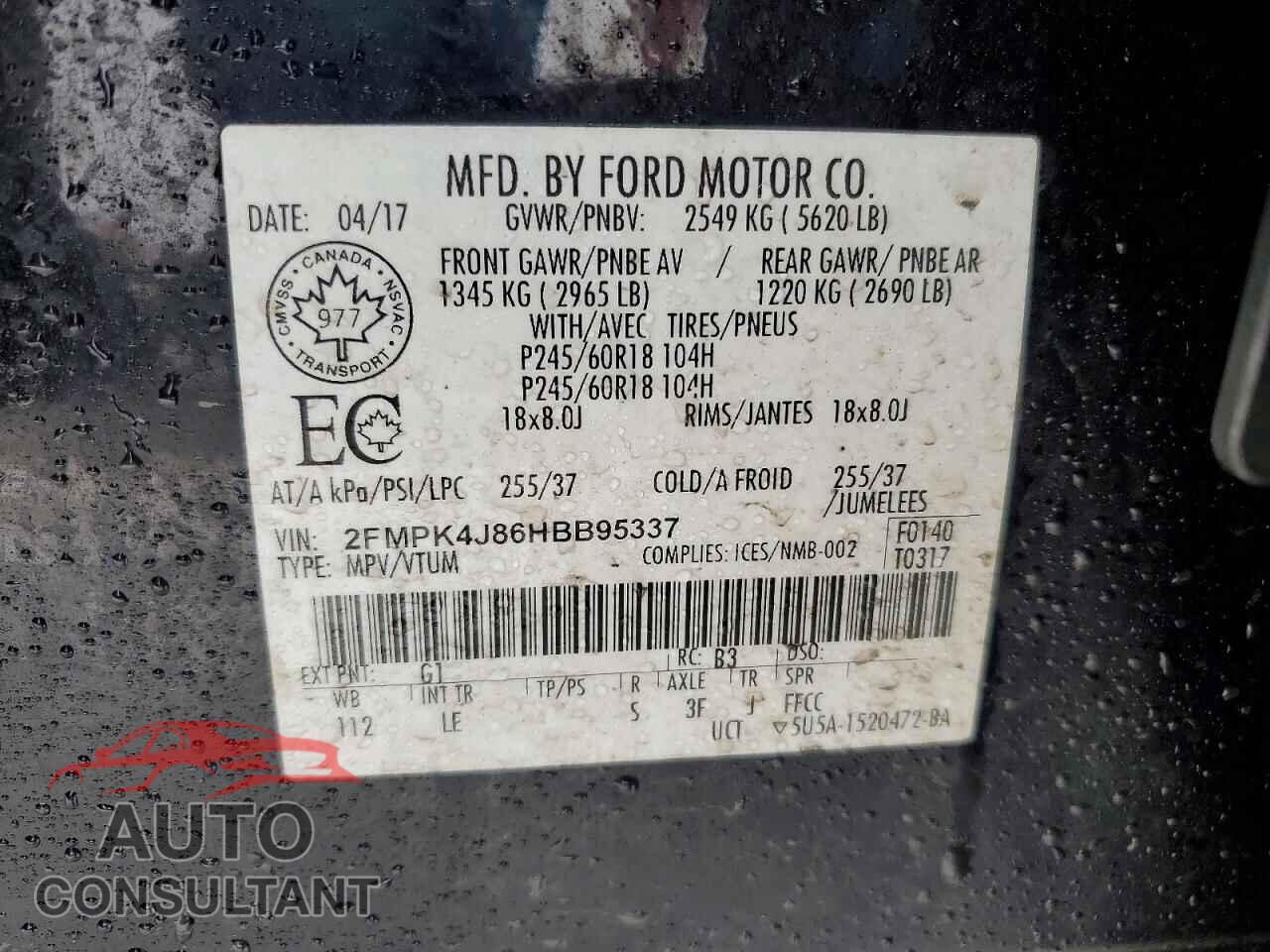 FORD EDGE 2017 - 2FMPK4J86HBB95337