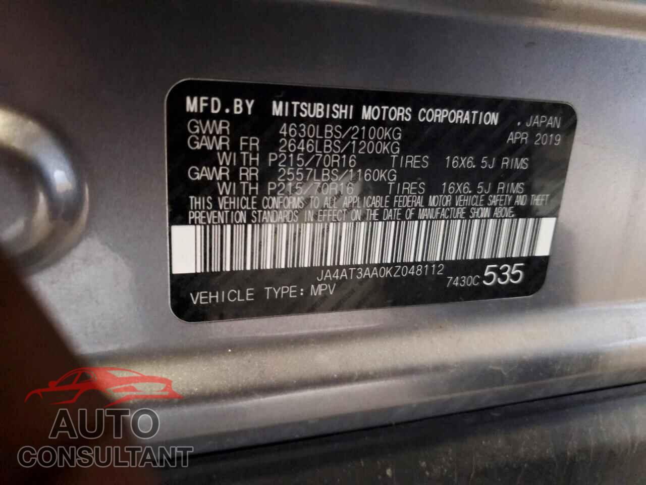 MITSUBISHI ECLIPSE 2019 - JA4AT3AA0KZ048112
