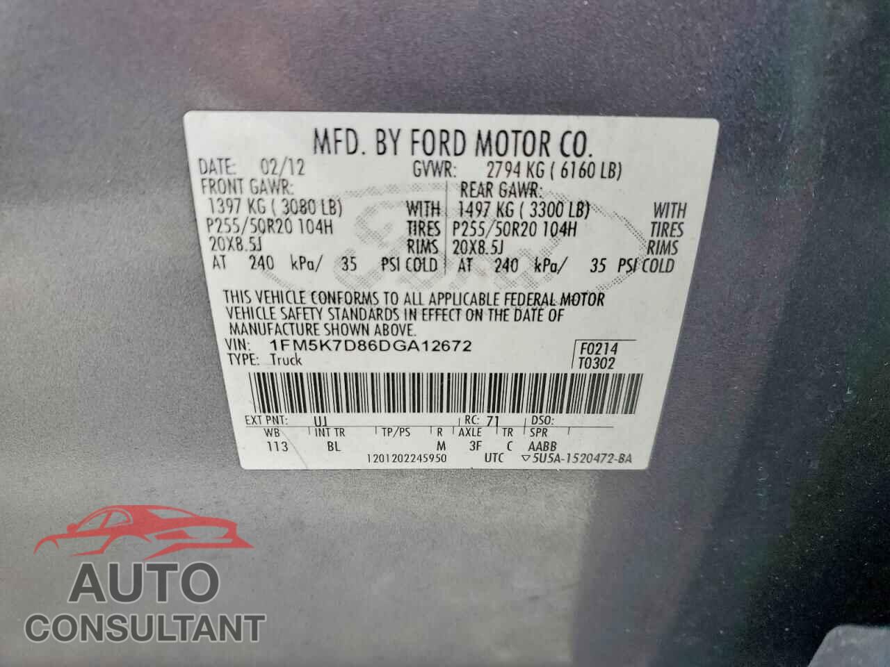 FORD EXPLORER 2013 - 1FM5K7D86DGA12672