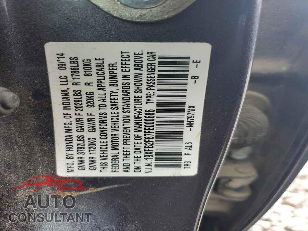 HONDA CIVIC 2015 - 19XFB2F87FE000686