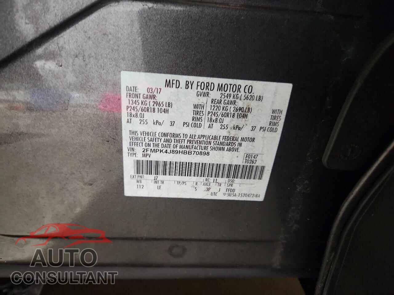FORD EDGE 2017 - 2FMPK4J89HBB70898