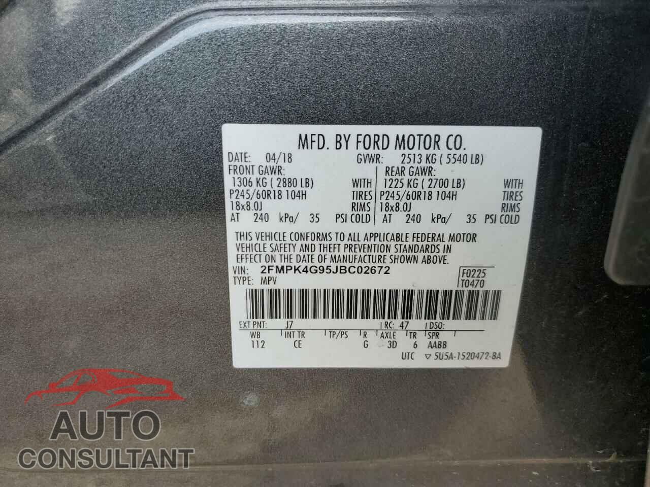 FORD EDGE 2018 - 2FMPK4G95JBC02672