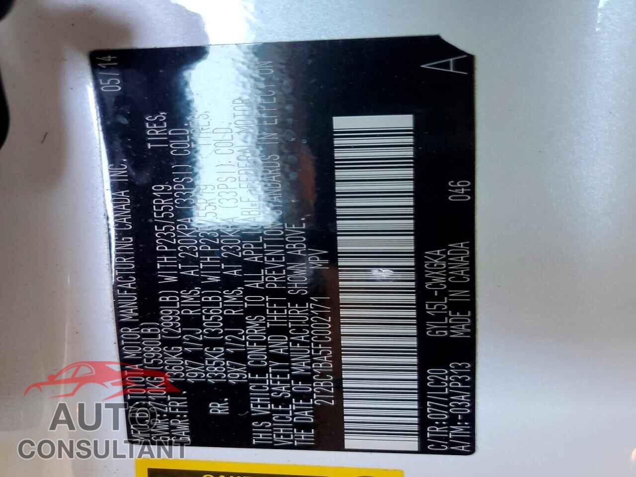 LEXUS RX 450H 2015 - 2T2BC1BA5FC002171