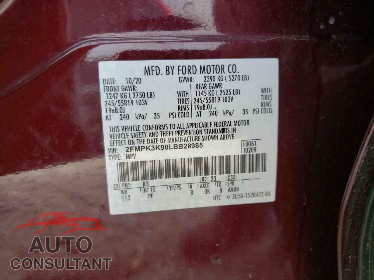 FORD EDGE 2020 - 2FMPK3K90LBB28985