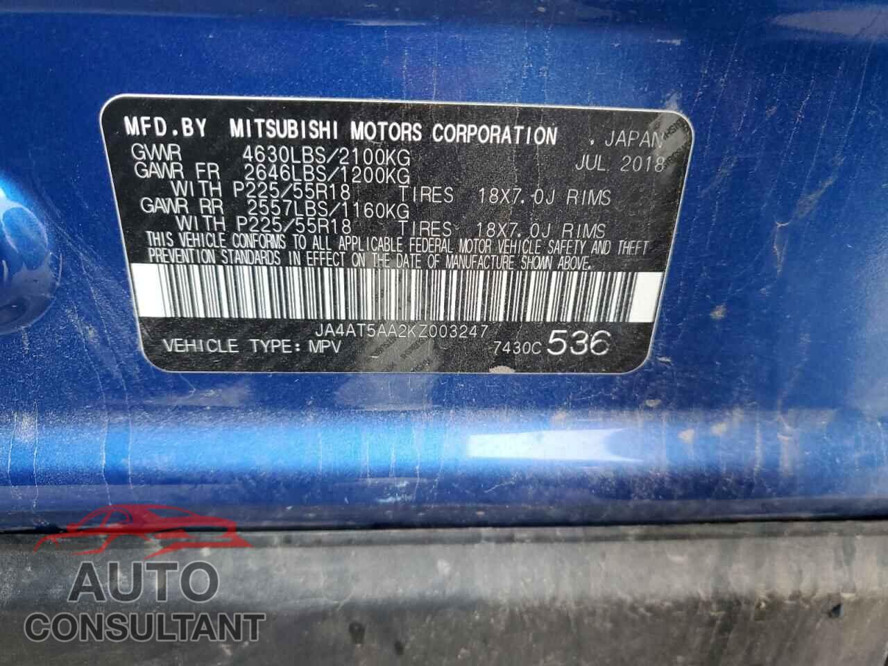 MITSUBISHI ECLIPSE 2019 - JA4AT5AA2KZ003247