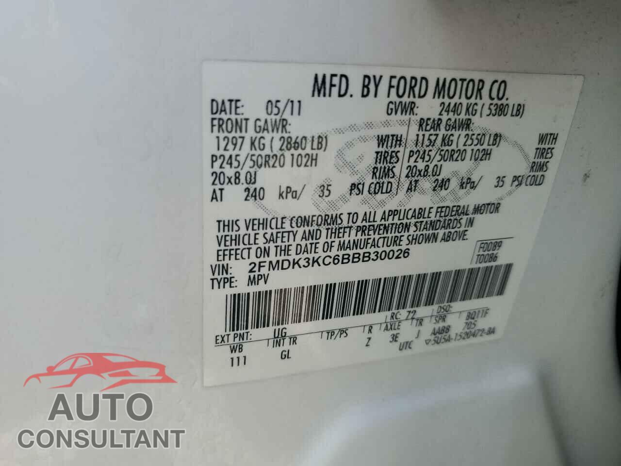 FORD EDGE 2011 - 2FMDK3KC6BBB30026
