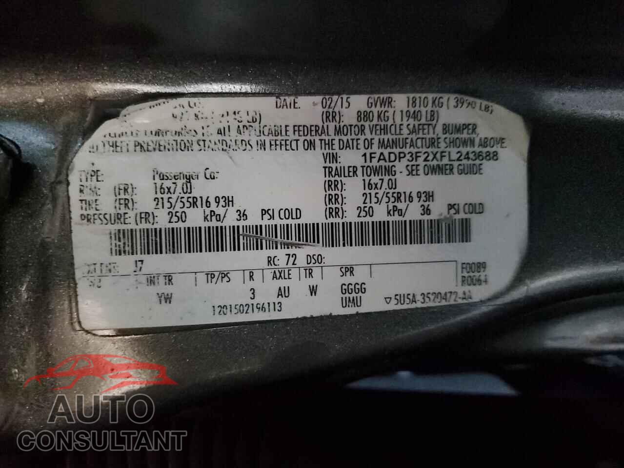FORD FOCUS 2015 - 1FADP3F2XFL243688
