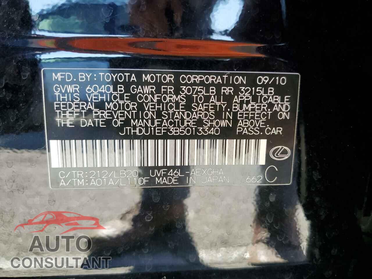 LEXUS LS600 2011 - JTHDU1EF3B5013340