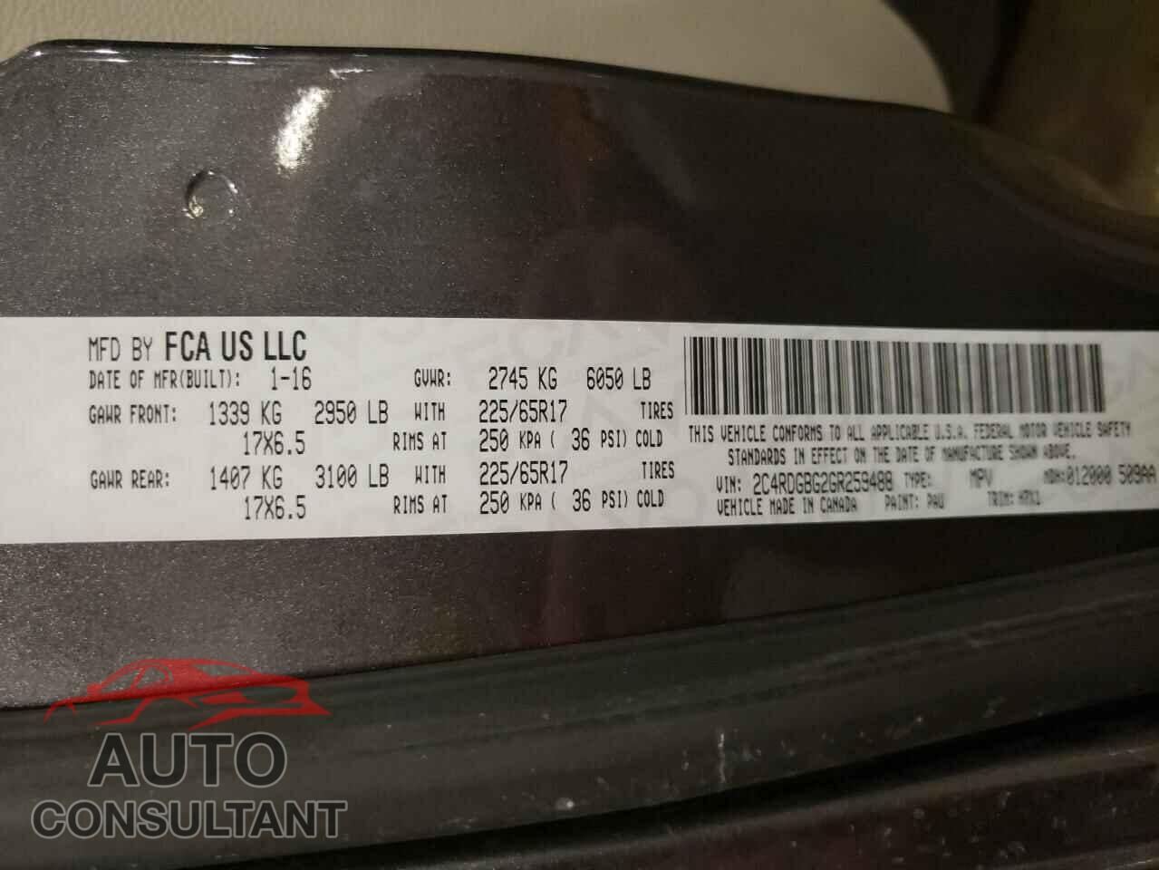 DODGE CARAVAN 2016 - 2C4RDGBG2GR259488