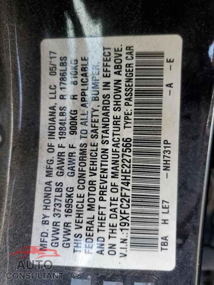 HONDA CIVIC 2017 - 19XFC2F74HE227566