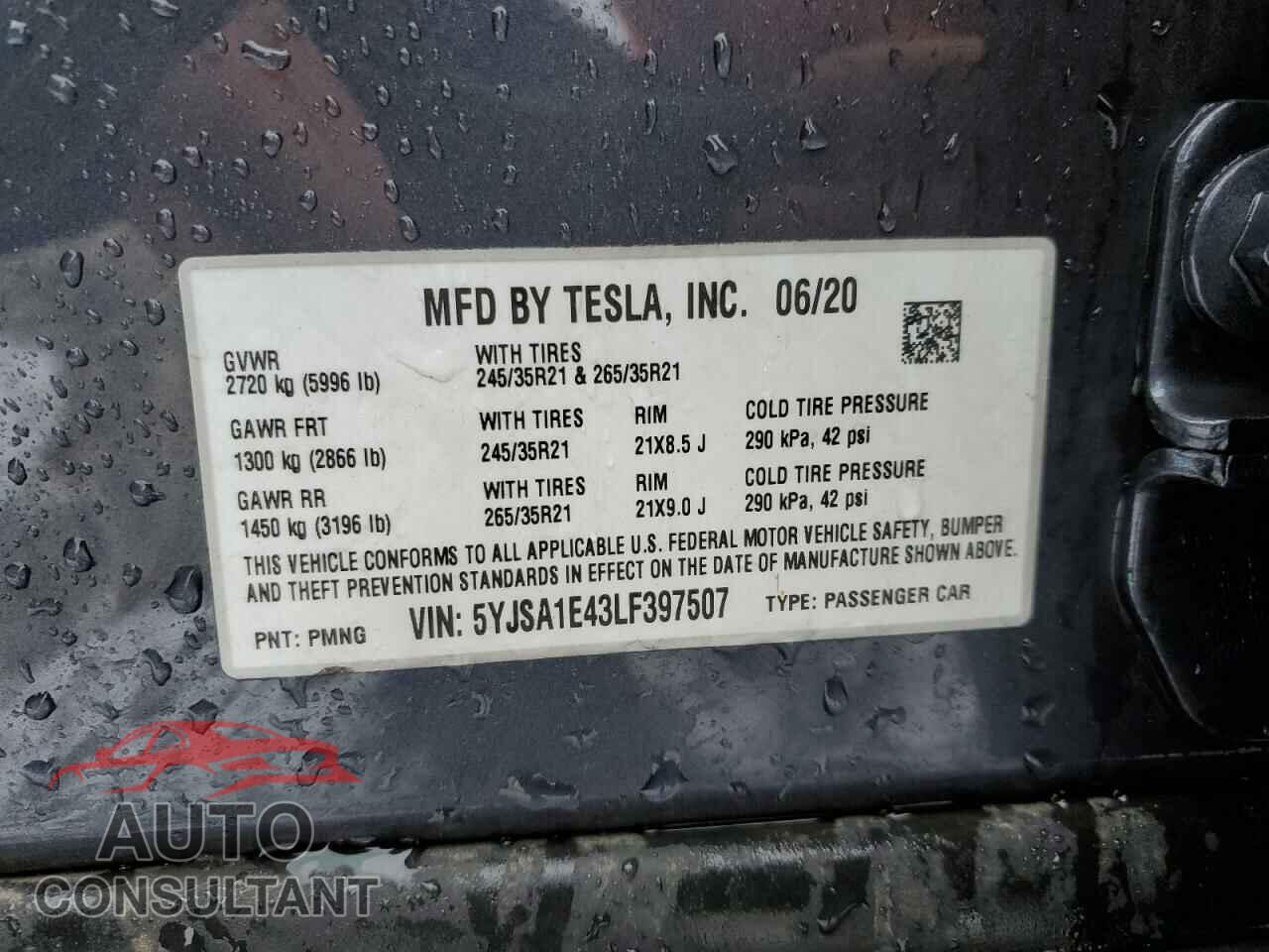 TESLA MODEL S 2020 - 5YJSA1E43LF397507