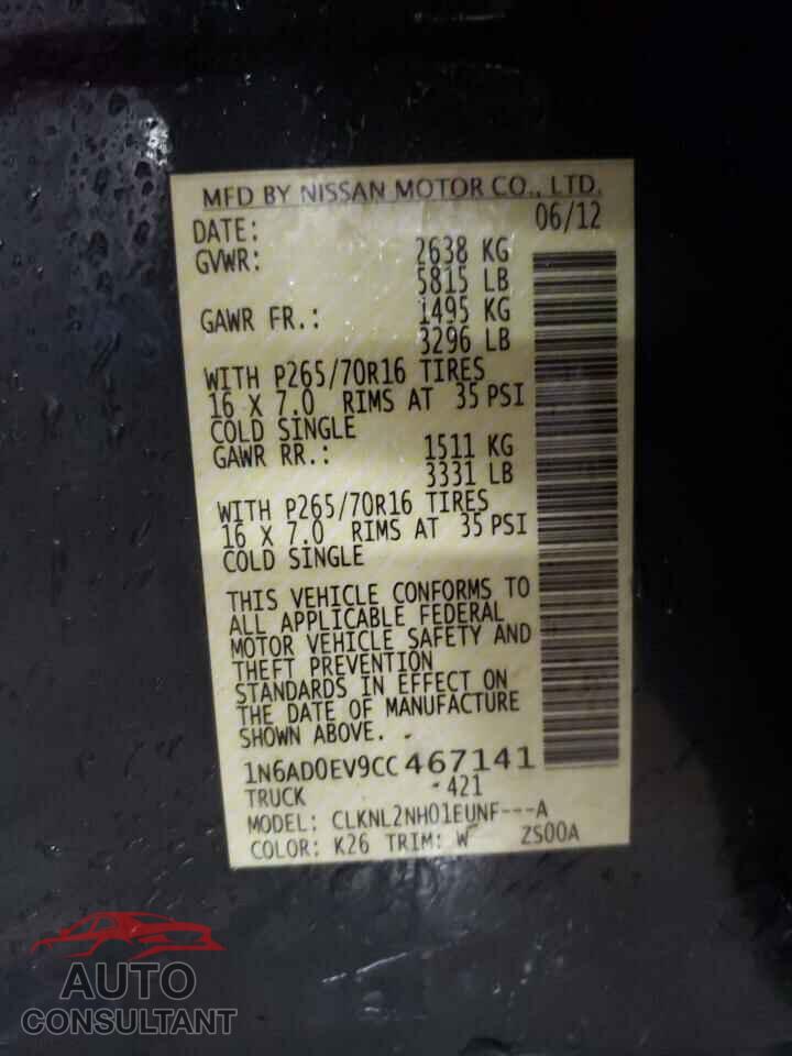 NISSAN FRONTIER 2012 - 1N6AD0EV9CC467141