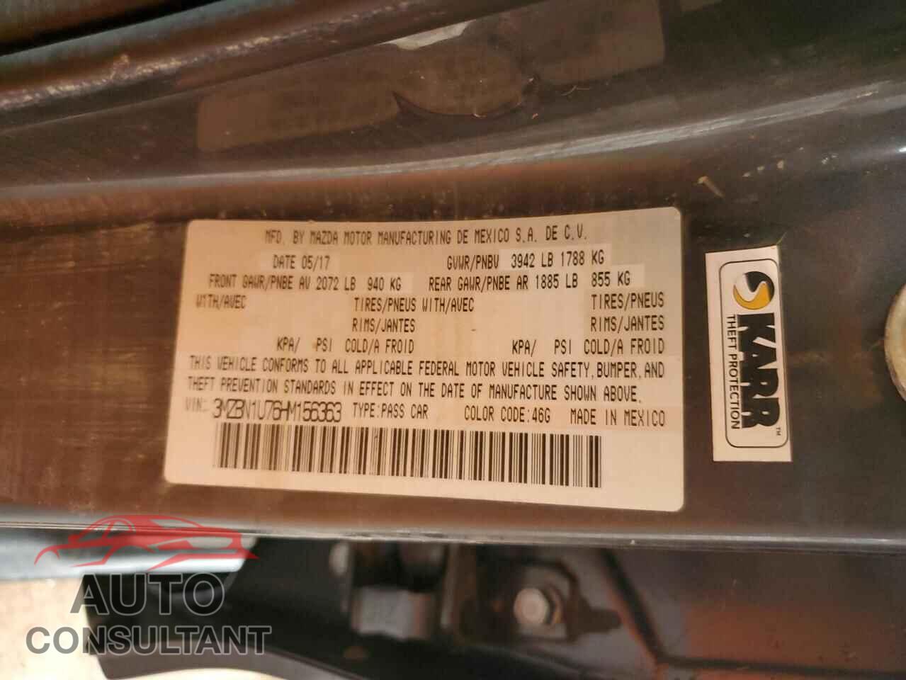 MAZDA 3 2017 - 3MZBN1U76HM156363