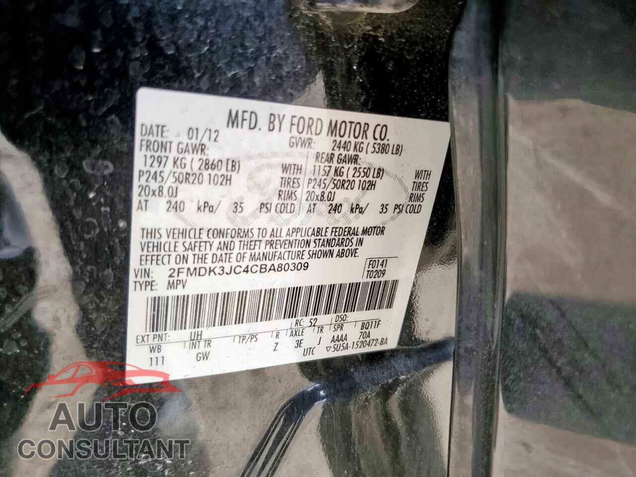 FORD EDGE 2012 - 2FMDK3JC4CBA80309