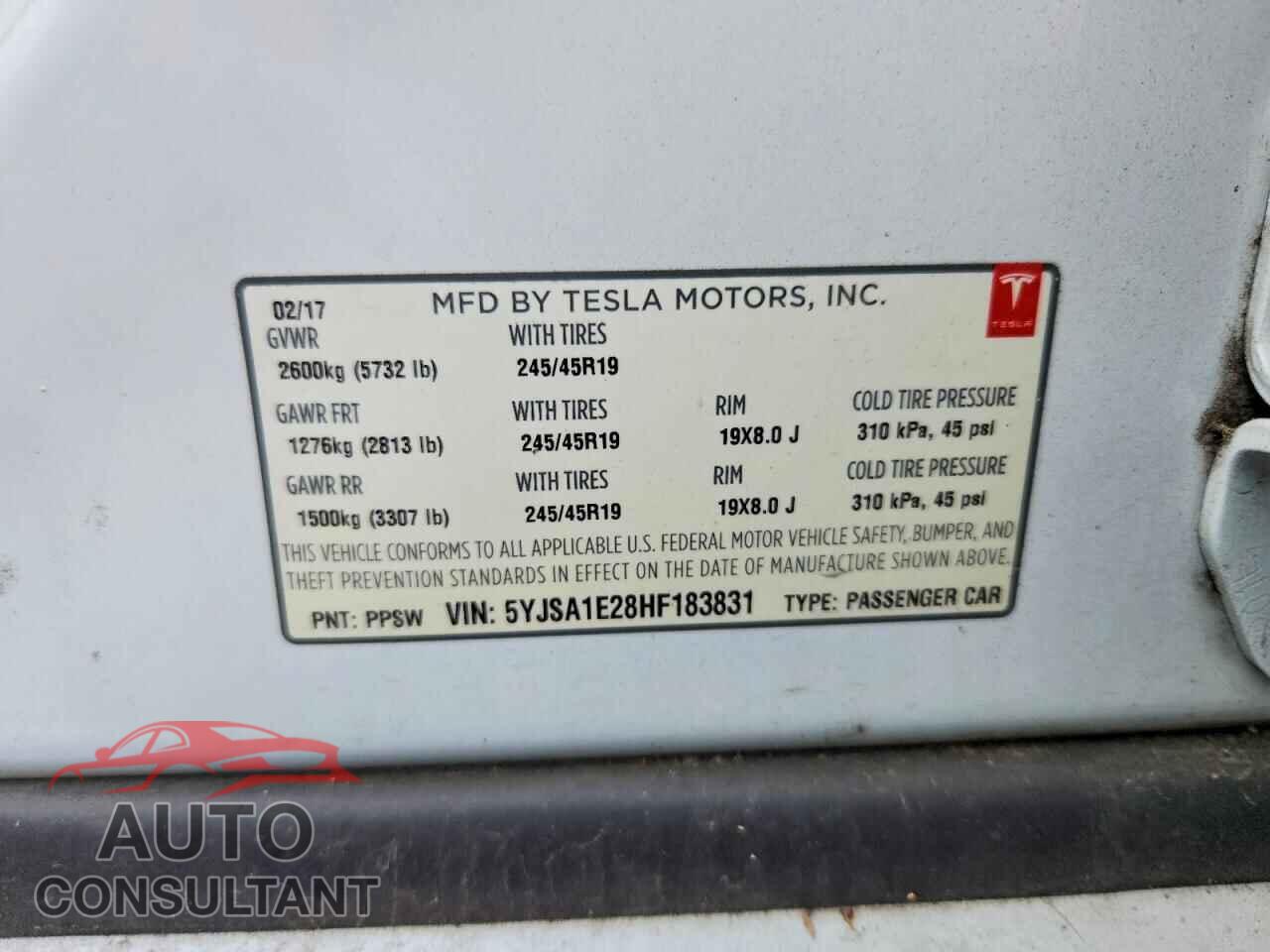 TESLA MODEL S 2017 - 5YJSA1E28HF183831