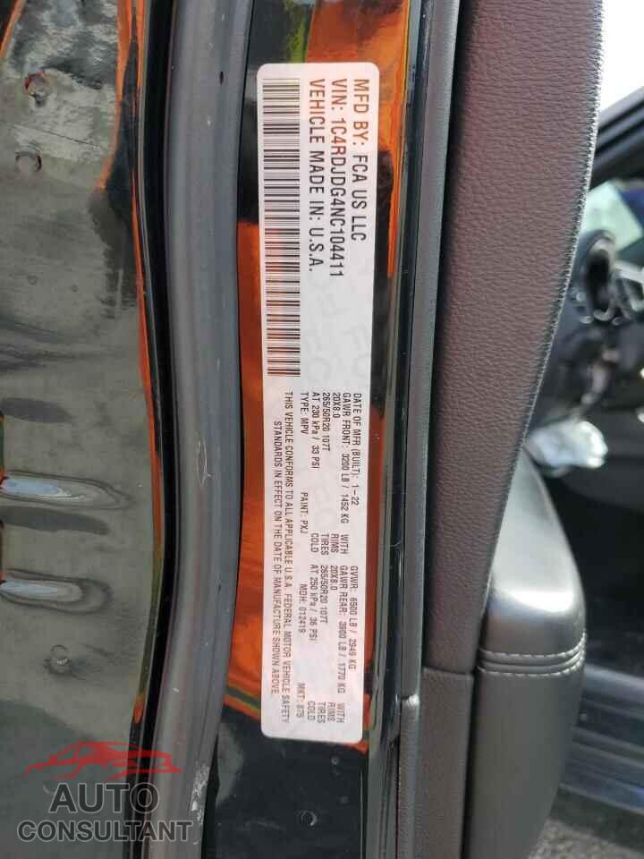DODGE DURANGO 2022 - 1C4RDJDG4NC104411