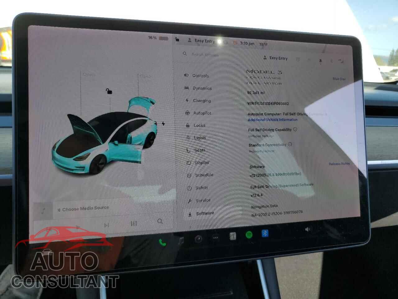 TESLA MODEL 3 2018 - 5YJ3E1EB4JF093882