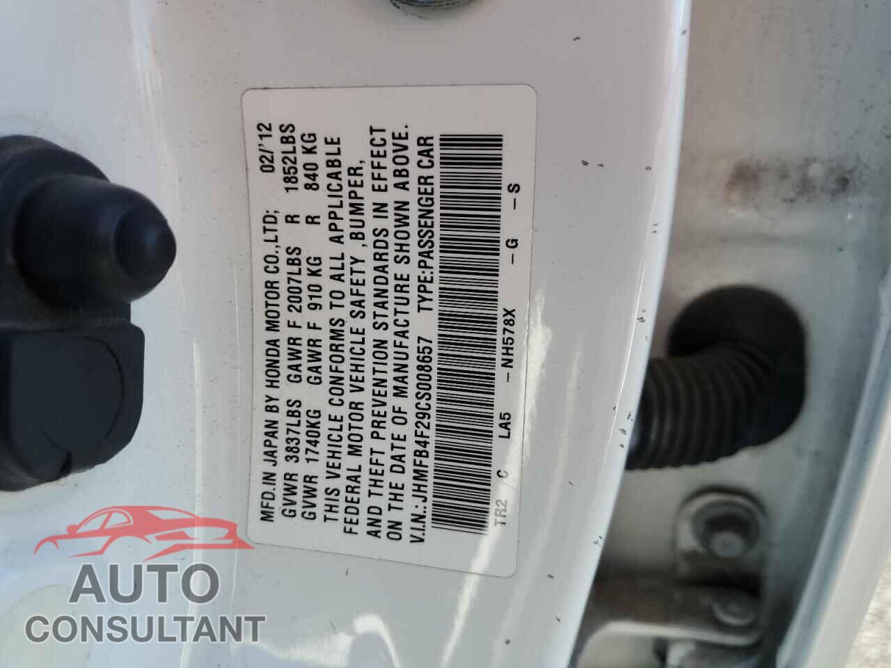 HONDA CIVIC 2012 - JHMFB4F29CS008657