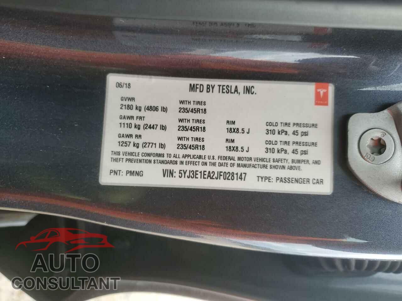TESLA MODEL 3 2018 - 5YJ3E1EA2JF028147