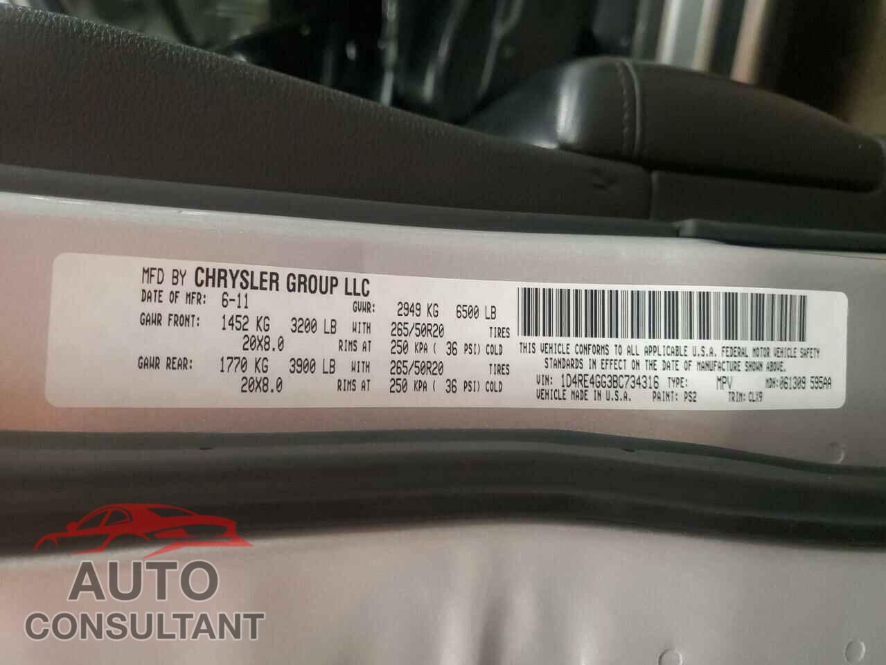 DODGE DURANGO 2011 - 1D4RE4GG3BC734316