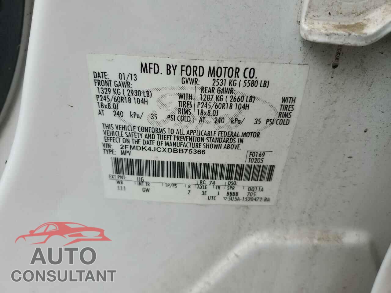 FORD EDGE 2013 - 2FMDK4JCXDBB75366