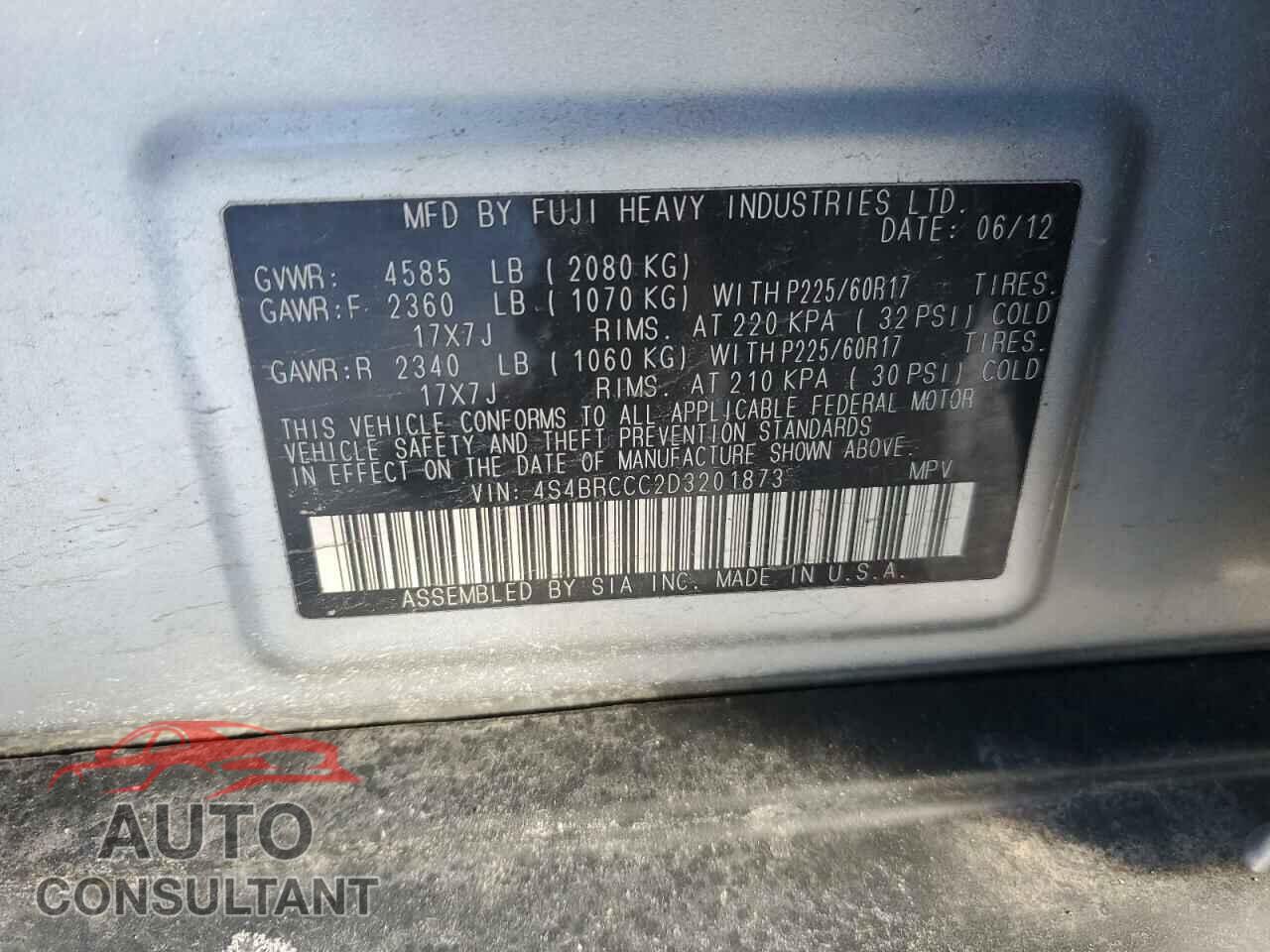 SUBARU OUTBACK 2013 - 4S4BRCCC2D3201873