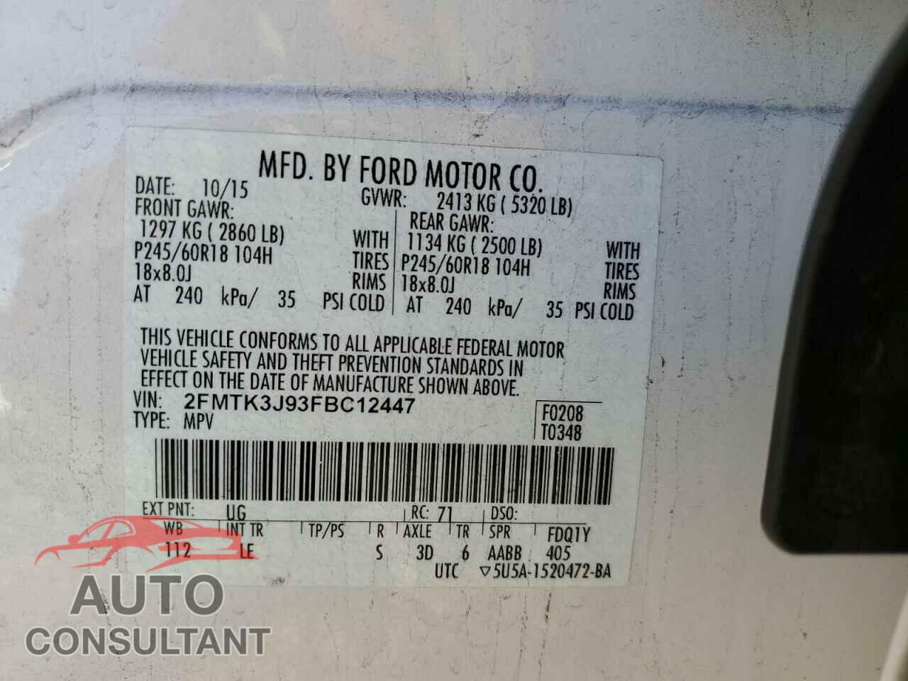 FORD EDGE 2015 - 2FMTK3J93FBC12447