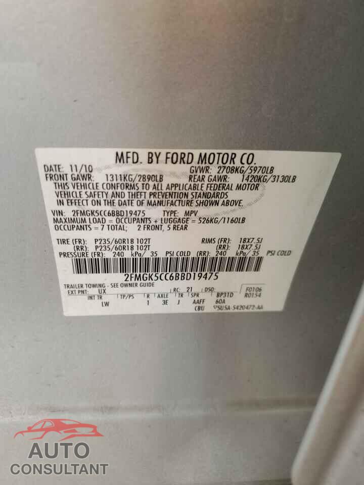 FORD FLEX 2011 - 2FMGK5CC6BBD19475