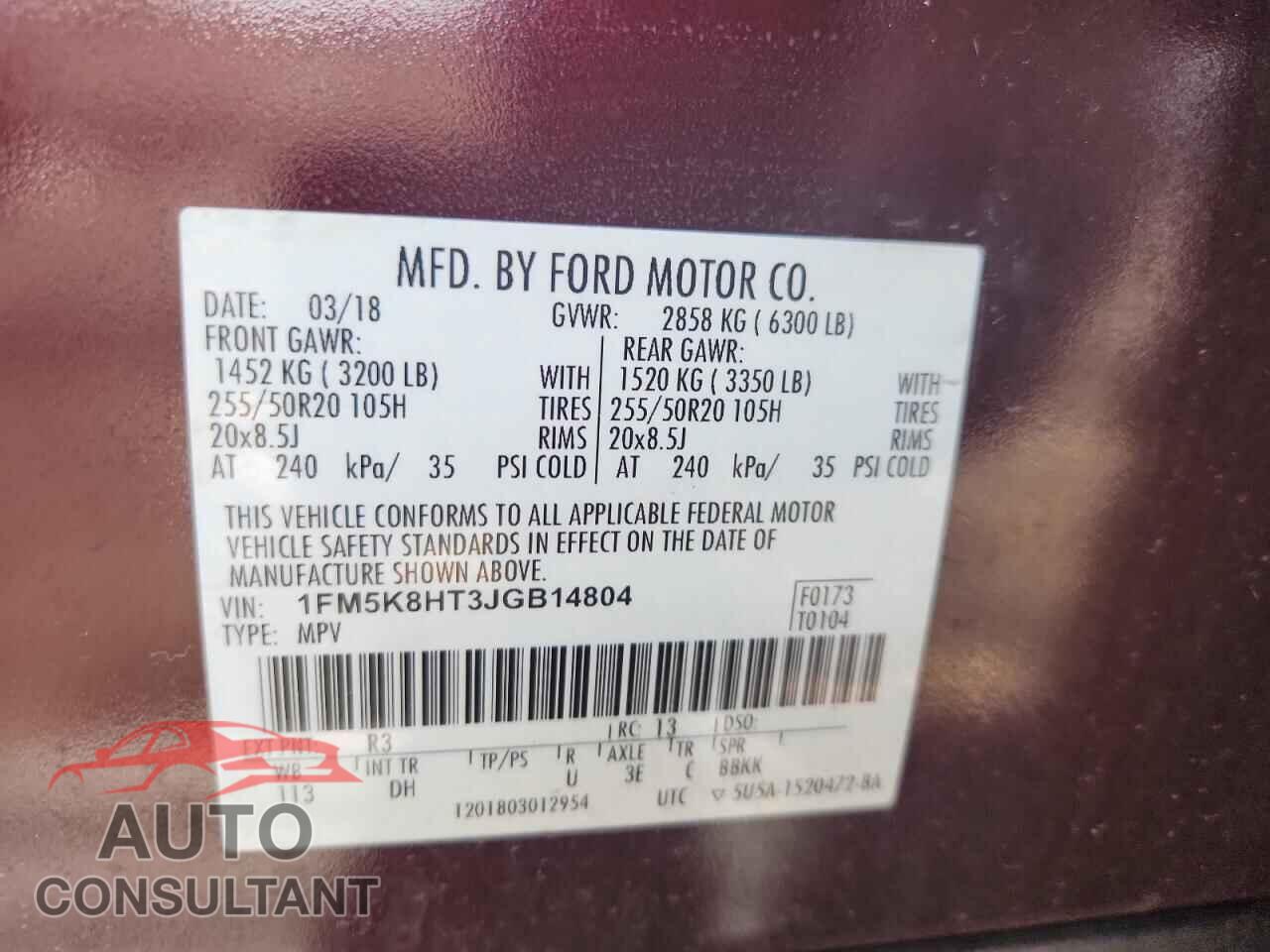 FORD EXPLORER 2018 - 1FM5K8HT3JGB14804