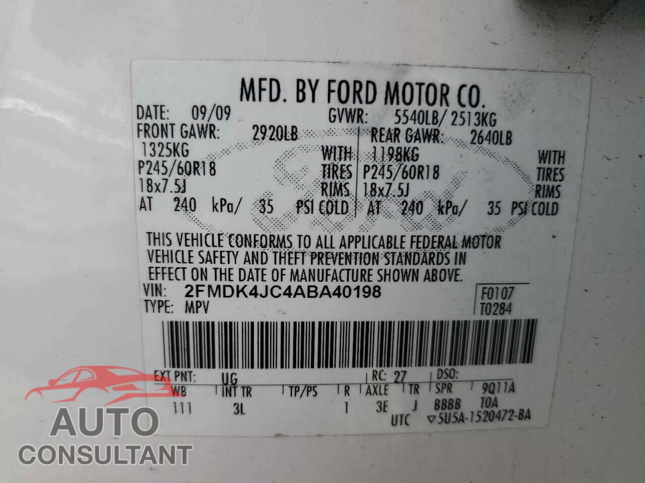 FORD EDGE 2010 - 2FMDK4JC4ABA40198