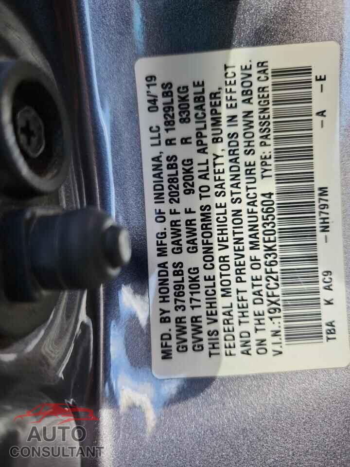 HONDA CIVIC 2019 - 19XFC2F63KE035604