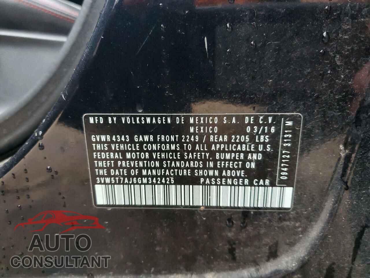 VOLKSWAGEN JETTA 2016 - 3VW5T7AJ6GM342425
