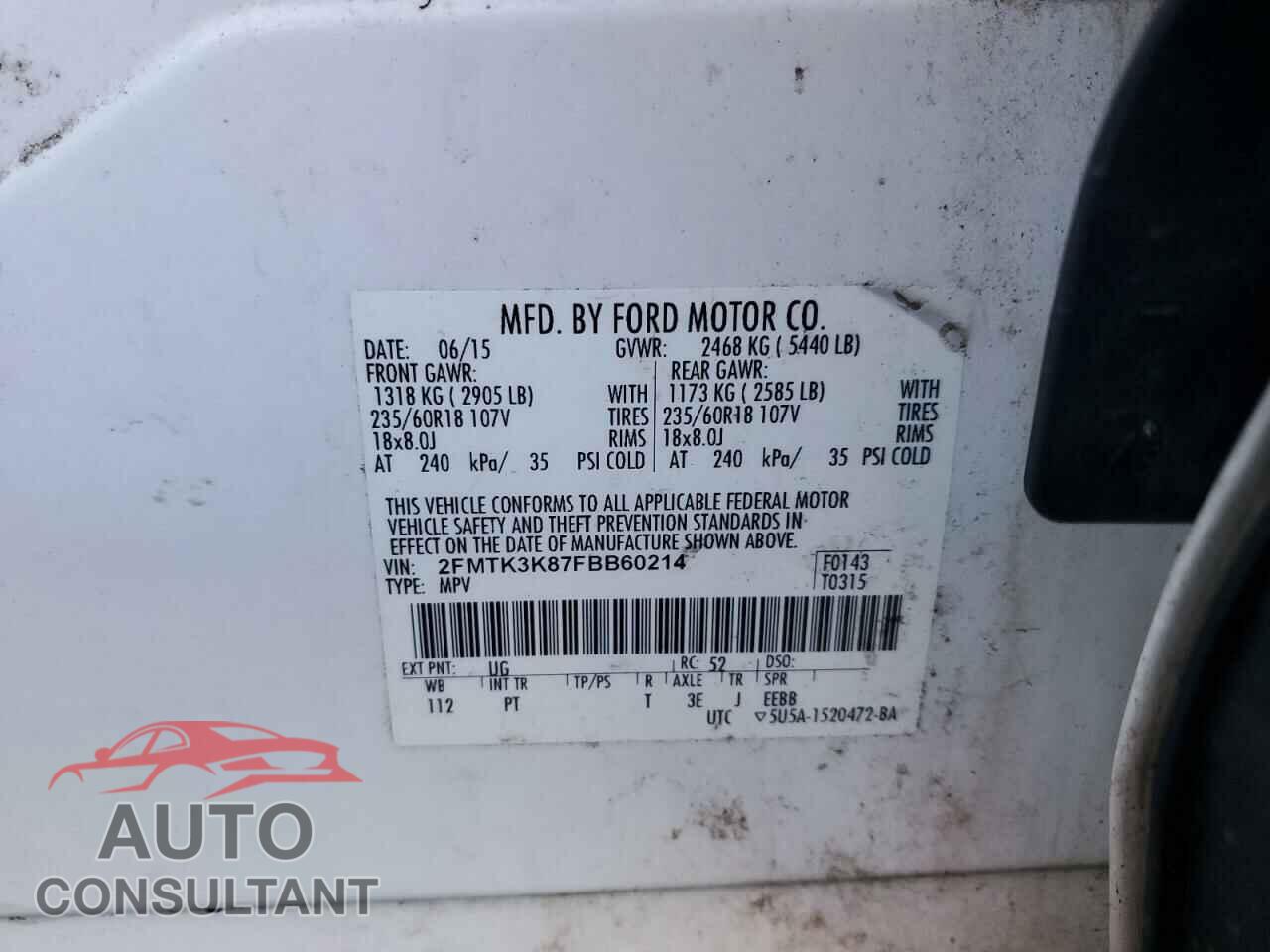FORD EDGE 2015 - 2FMTK3K87FBB60214