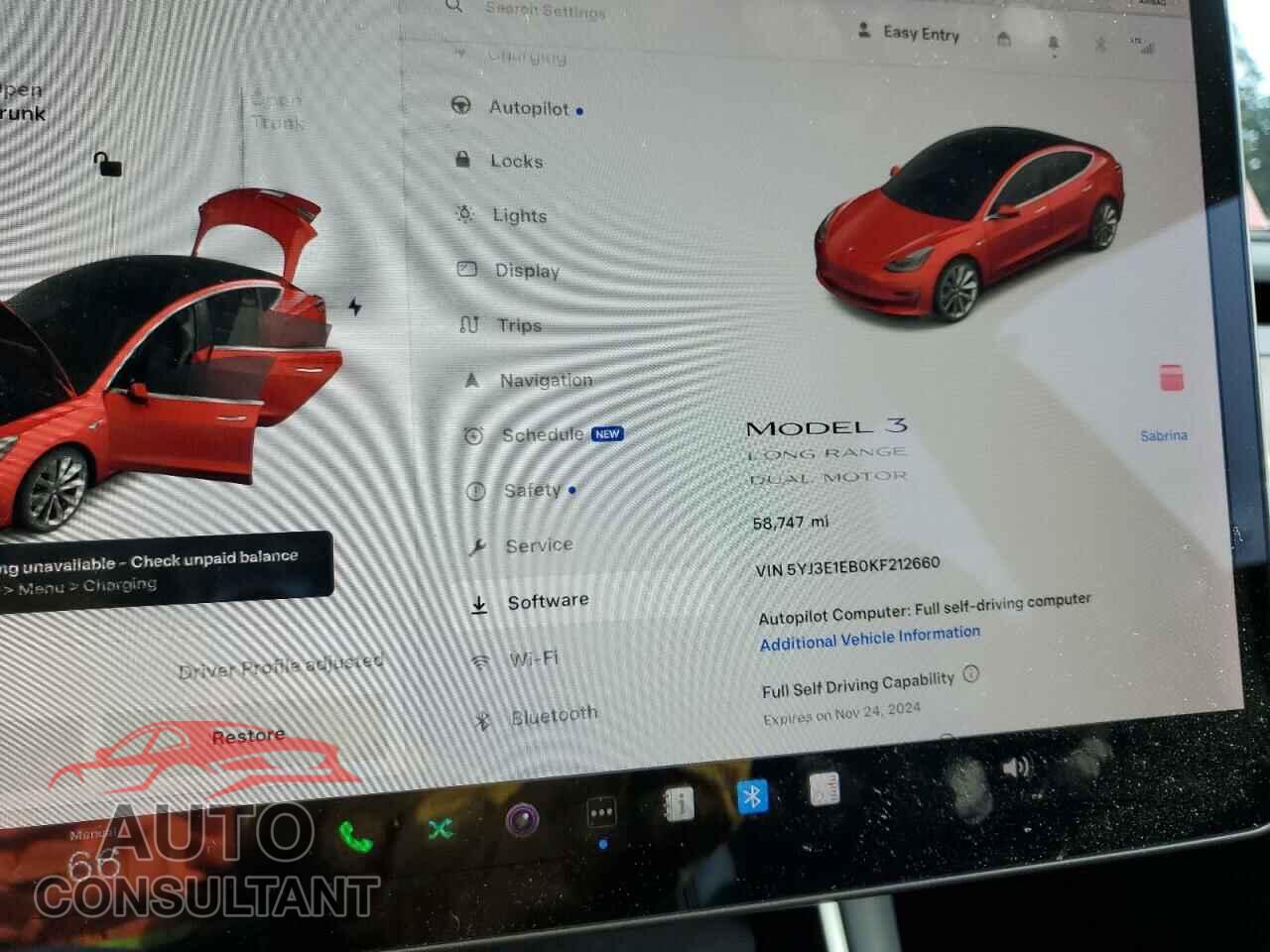 TESLA MODEL 3 2019 - 5YJ3E1EB0KF212660