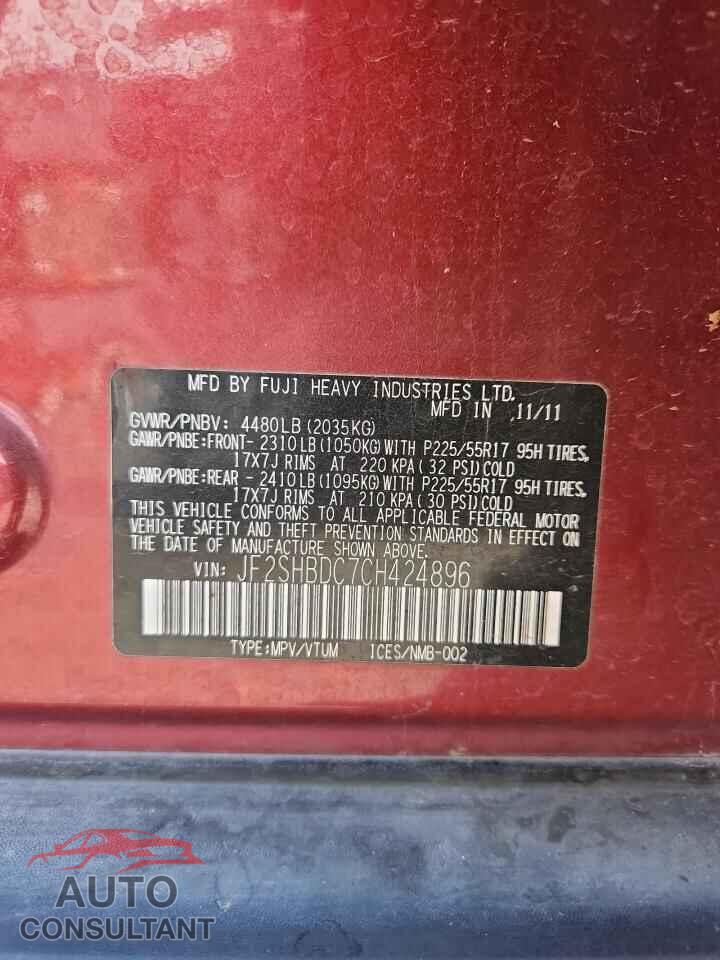 SUBARU FORESTER 2012 - JF2SHBDC7CH424896