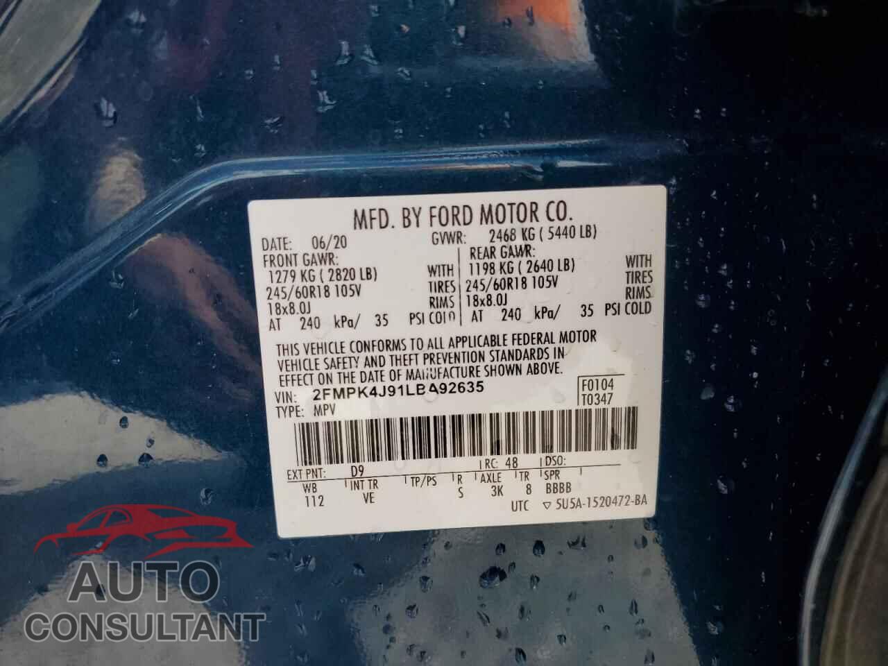 FORD EDGE 2020 - 2FMPK4J91LBA92635