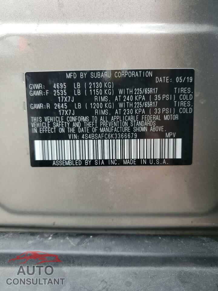 SUBARU OUTBACK 2019 - 4S4BSAFC6K3366679