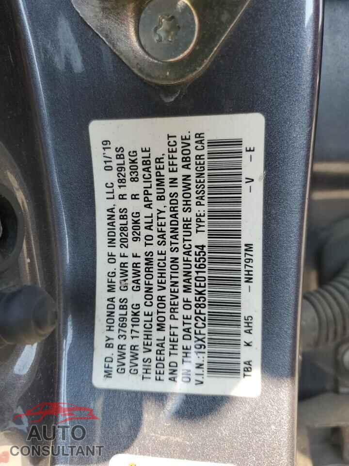 HONDA CIVIC 2019 - 19XFC2F85KE016554