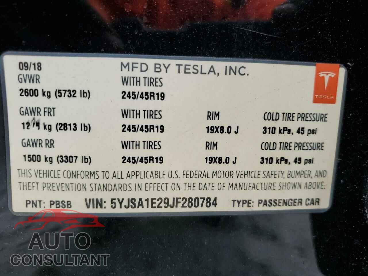 TESLA MODEL S 2018 - 5YJSA1E29JF280784
