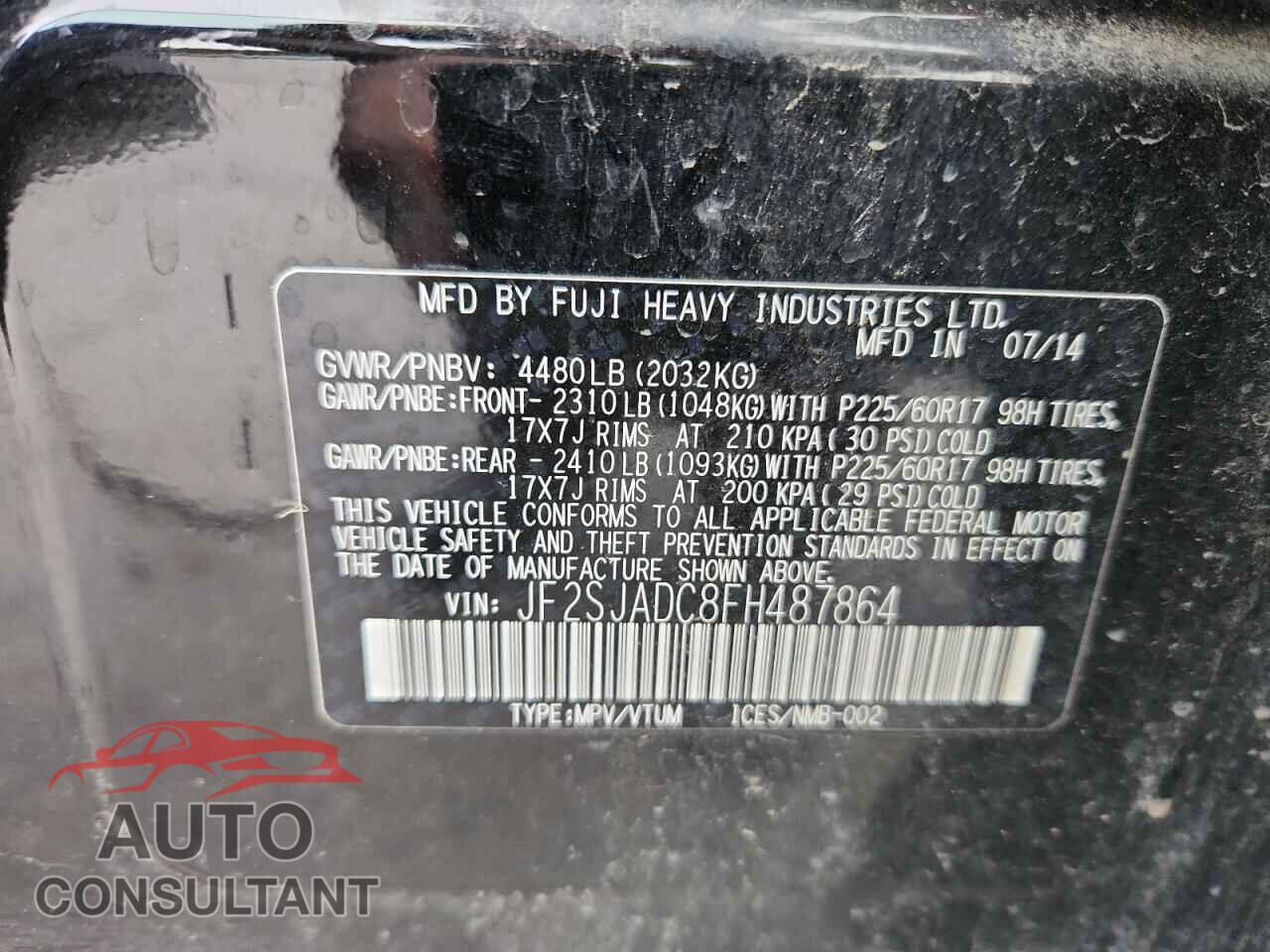 SUBARU FORESTER 2015 - JF2SJADC8FH487864