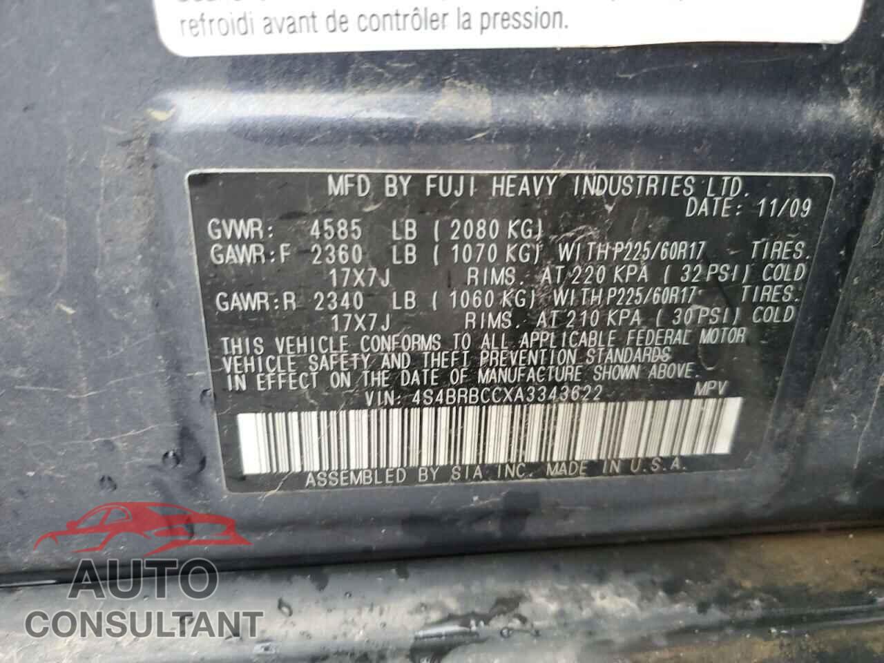 SUBARU OUTBACK 2010 - 4S4BRBCCXA3343622