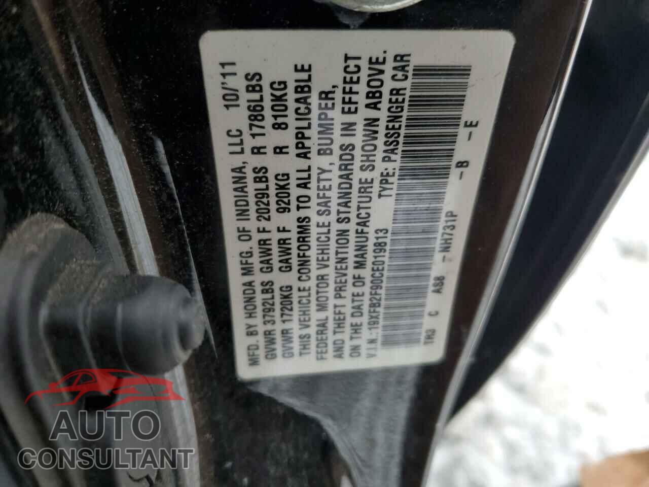HONDA CIVIC 2012 - 19XFB2F90CE019813