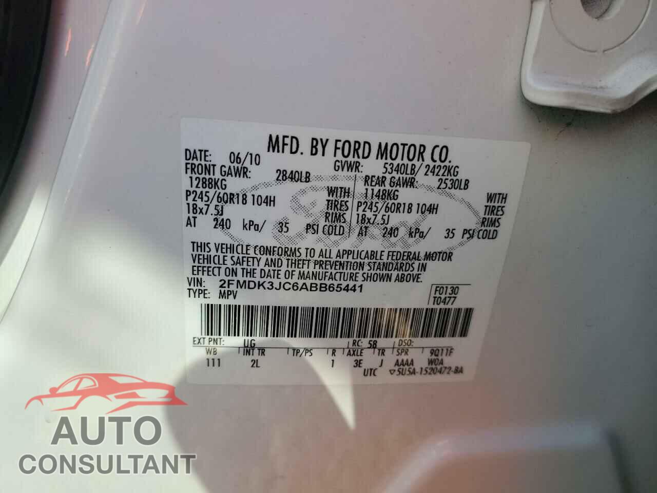 FORD EDGE 2010 - 2FMDK3JC6ABB65441
