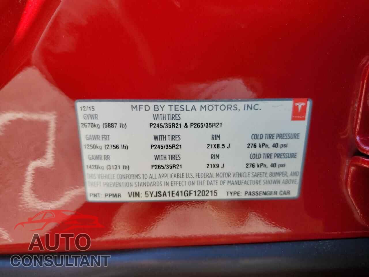 TESLA MODEL S 2016 - 5YJSA1E41GF120215