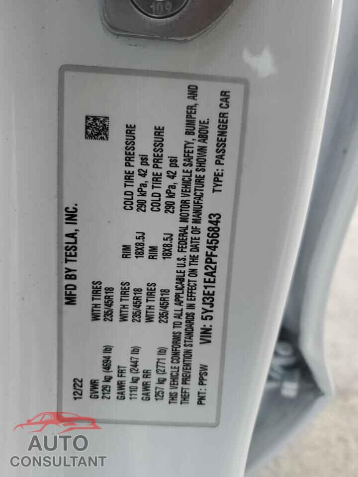 TESLA MODEL 3 2023 - 5YJ3E1EA2PF456843