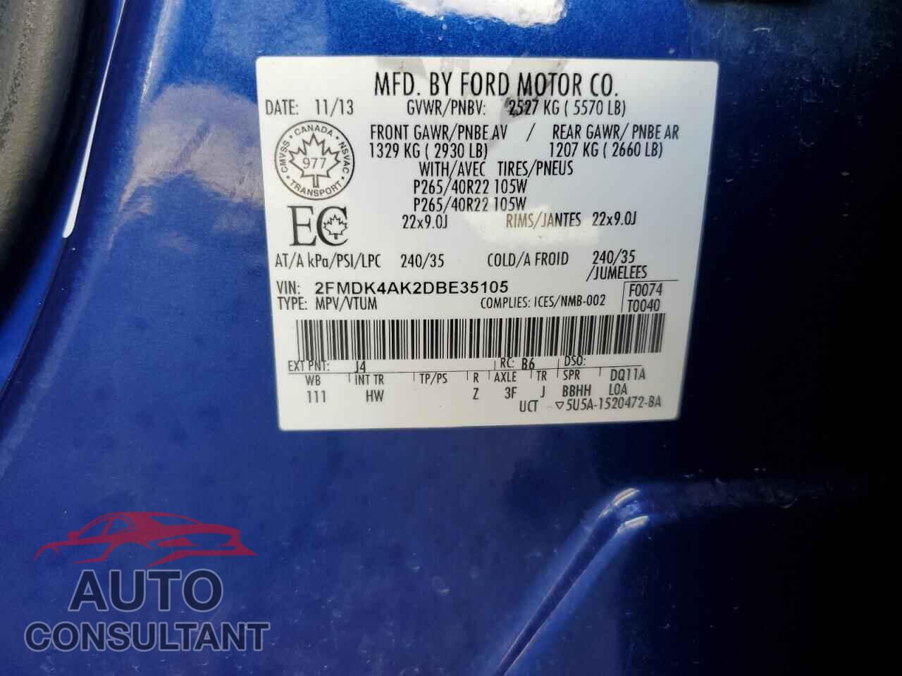 FORD EDGE 2013 - 2FMDK4AK2DBE35105