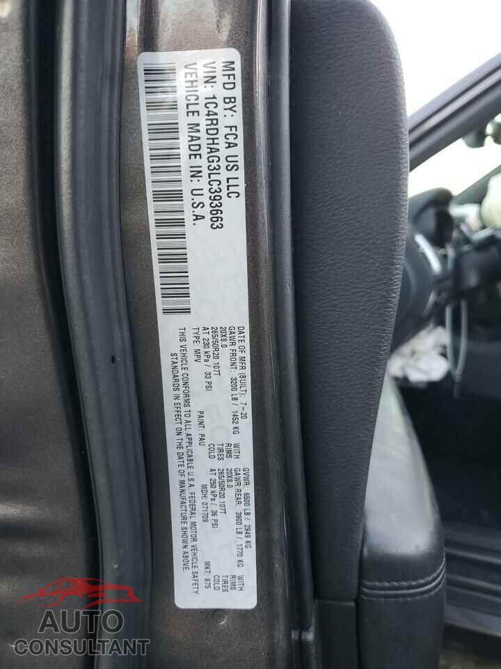 DODGE DURANGO 2020 - 1C4RDHAG3LC393663