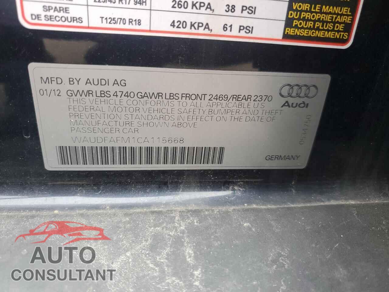 AUDI A3 2012 - WAUDFAFM1CA115668