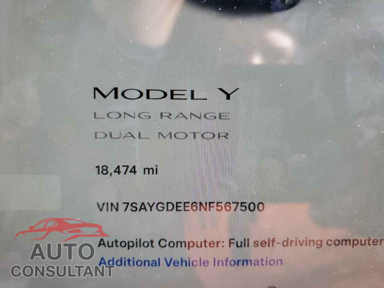 TESLA MODEL Y 2022 - 7SAYGDEE6NF567500